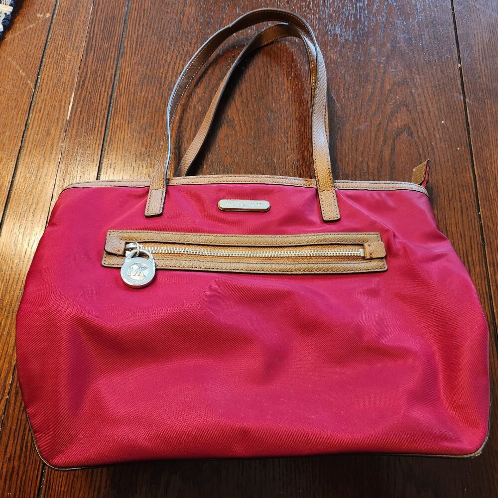 Michael Kors Kempton Red Nylon with Leather Accents Tote Bag